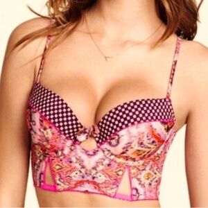Victoria's Secret Long Line Balconet Bra Pink/Floral, Womens 36C